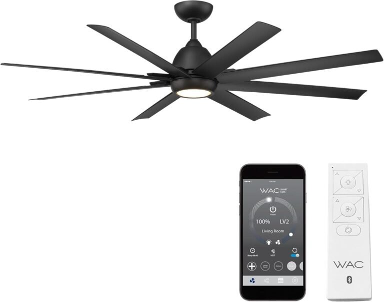 WAC Smart Fans Mocha XL Indoor and Outdoor 8-Blade Smart Home Ceiling Fan 66in Matte Black with 3000K LED Light Kit and Remote Control works with Alexa and iOS or Android App